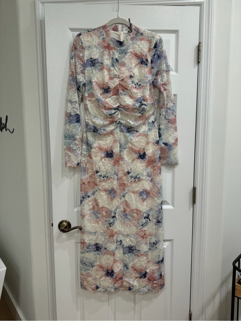 NWT Anthropologie Dress! Floral Lace Long Sleeve Midi Dress - Cream Pink Blue